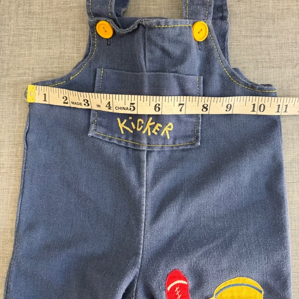 Vintage Little Kicker Blue Denim Overall Football Embroidered Toddler 18-24Month